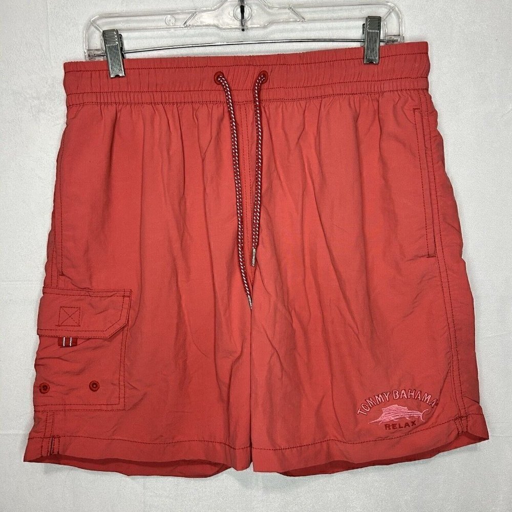 Tommy Bahama Relax Mens Mesh Line Nylon 6" Swim Trunks Logo Coral Size M